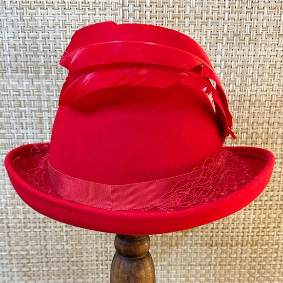 🌟HP🌟VTG 1960s-70s Red Doeskin Felt 100% Wool by Bollman Hat for Miss Bierner - Picture 7 of 10